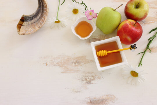 Rosh hashanah (jewish New Year holiday) concept. Traditional symbols