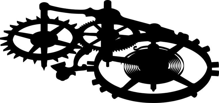 Clockwork gear train escapement mechanism silhouette representing a vintage watchmaking collection