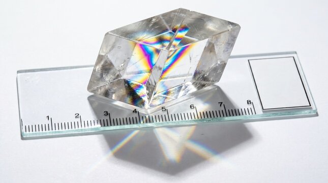 Medici&oacute;n cient&iacute;fica cristal calcita sobre placa de laboratorio