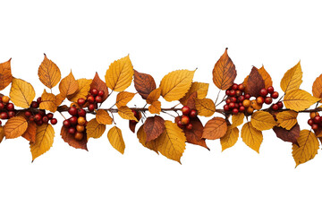 Fototapeta premium Dense autumn branch garland with acorns and berries isolated