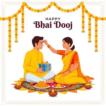 Happy bhai dooj celebration with sister applying tilak on brother forehead