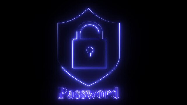  A stock video clip depicting a neon blue shield and padlock representing cybersecurity.