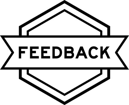 Vintage black color round label banner with word feedback on white background