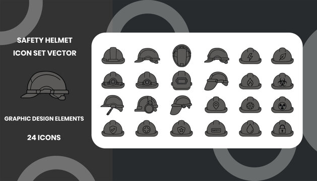 Safety Helmet Icon Set Vector Graphic Design Elements for Industrial Construction and Workplace Protection