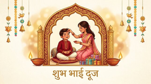 Bhai dooj celebration with sister applying tilak on brothers forehead