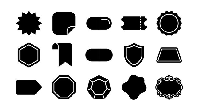 Diverse sticker and label icon silhouettes set with stickers