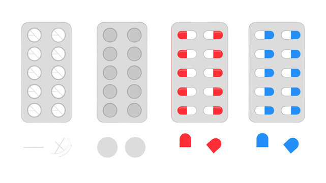 Vector set of blister packs with tablets and capsules