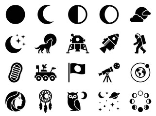 Beautiful Moon Phases Space Exploration Astronomy Celestial Objects and Night Sky Icons © BeNeed Vactory