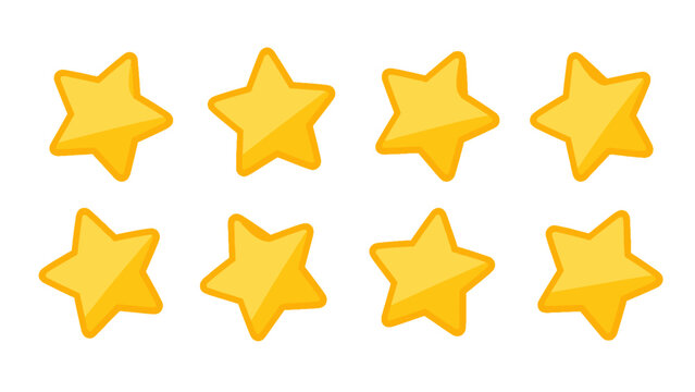 Set of yellow cartoon star icons on a white background