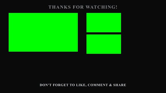 YouTube End Screen Template with Green Screen Placeholders for Video Content.
