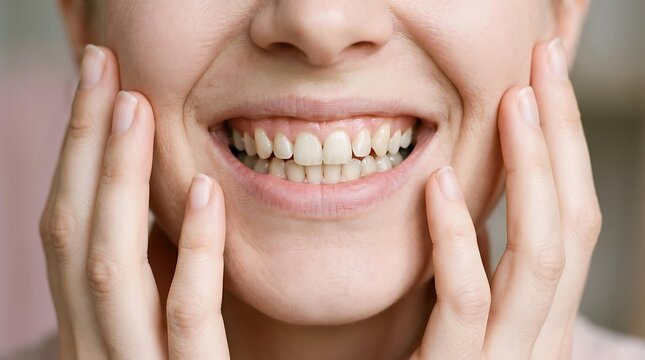 Close up of a woman showing her gummy smile during a dental examination, featuring a healthy gummy smile with natural teeth, perfect for gummy smile treatment and oral care concept.