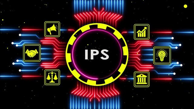 Ips acronym concept digital motion graphic animation with colorful neon light lines.
