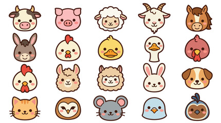 Fototapeta premium Cute farm animal faces collection