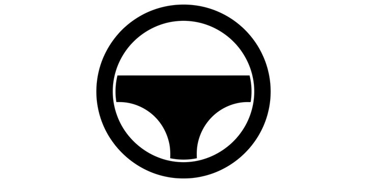 Black car steering wheel icon, isolated on transparent background, simple auto vehicle symbol.