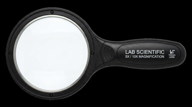 Black handled handheld magnifying glass black as clean cutout