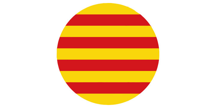 Circular senyera catalan regional flag icon on transparent background.