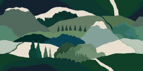 Abstract monochrome countryside landscape pattern. Botanical contemporary seamless pattern. Hand drawn unique print. © MURRIRA