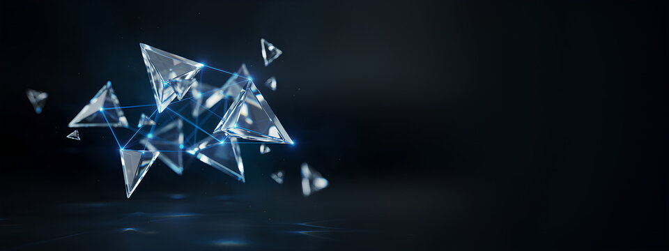 Abstract Low Poly Glass Polygon Background with Futuristic Geometric Crystal. Modern Technology Banner for Business, Innovation, Presentation and Web Design