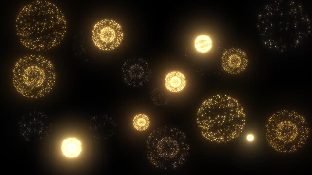Golden fireworks explosion blast shining celebration animated 4k