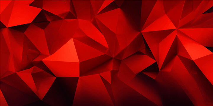 Vibrant red 3D crystal low poly geometric triangle pattern background for modern digital presentation