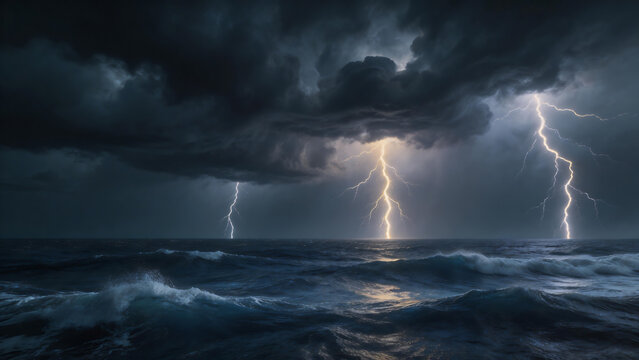 Stormy ocean with lightning