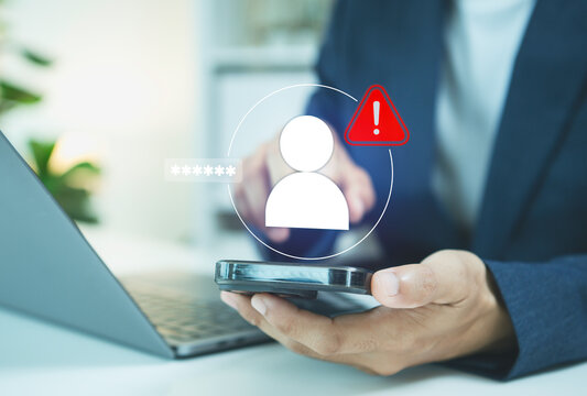 Account security alert with business professional reviewing smartphone access to detect suspicious login activity protect credentials prevent cyber threats and strengthen digital identity safety.