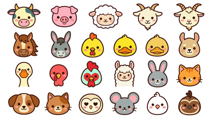 Fototapeta premium Cute farm animal icons collection