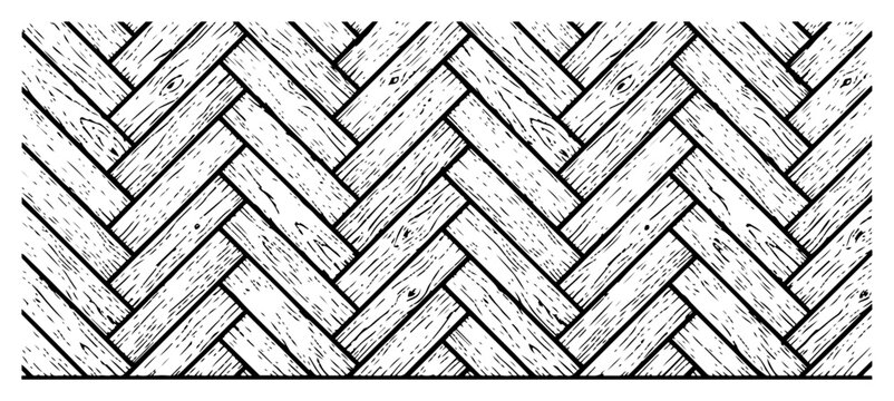 Herringbone parquet wood floor pattern in vintage engraving style