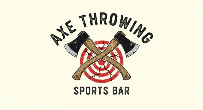 Vintage Axe Throwing Sports Bar Logo with Crossed Hatchets and Target Illustration for Leisure and Entertainment Branding