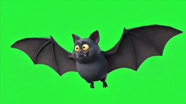 Cute 3D Cartoon Bat Flying Isolated on Green Screen for Halloween
