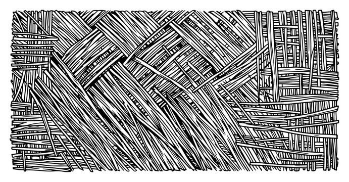 Straw and dry grass texture with bundled hay patterns in vintage engraving style
