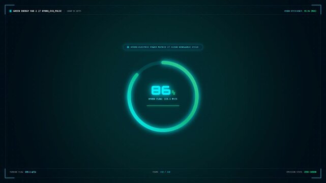 A futuristic digital progress bar increments from 22% to 100% within a circular HUD interface, glowing in neon cyan against a dark technical background.