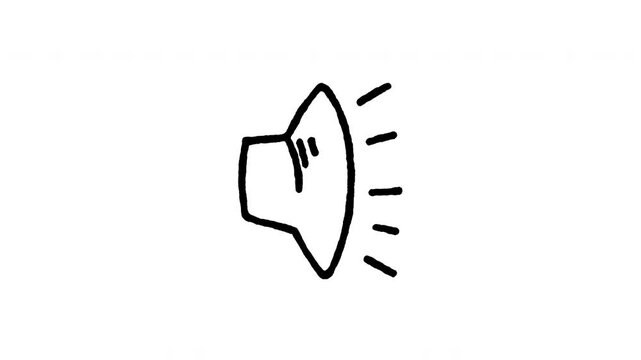 Animated 4K audio speaker doodle icon featuring boiling line motion. Hand drawn line art on black and green screen backgrounds for car sound system, stereo volume, and acoustics video edits.