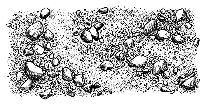 Sand and pebbles ground texture in vintage engraving style