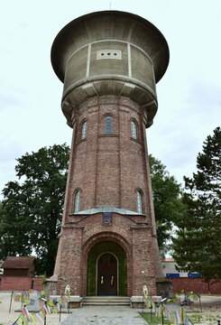 mechanical engineering landmark water tower from year 1966 in Trebon