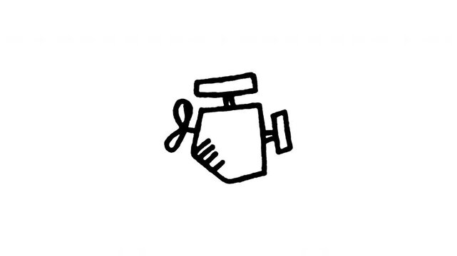 4K animated check engine warning doodle icon with boiling line motion. Frame by frame line art on black and green screen chroma key background for motor failure alert, dashboard malfunction code.