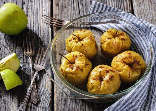 Polish dish pieczone jablka in a glass baking dish