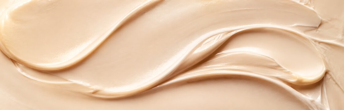 Creamy beige swirl of cosmetic product close up photo with soft lighting and subtle texture cream curl dermatology emollient facial