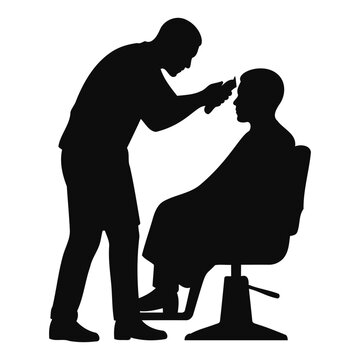 Barber cutting hair of a man sitting in a chair silhouette illustration