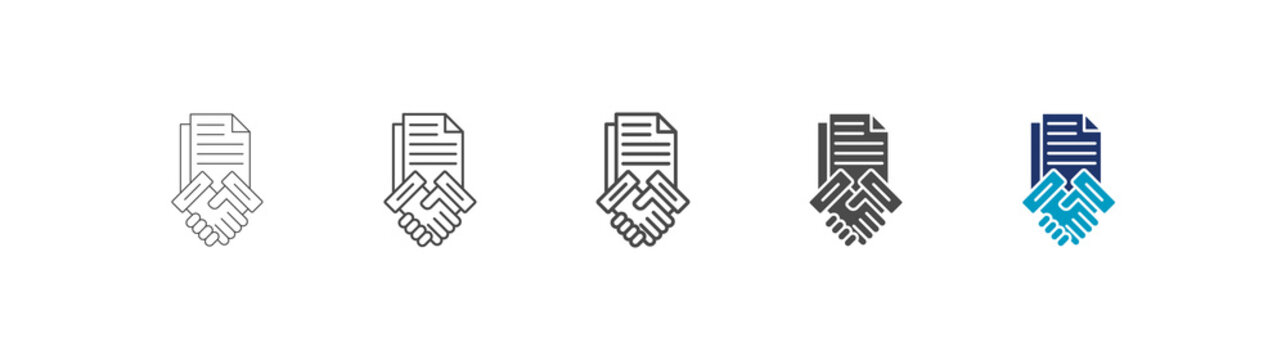 contract icon set consisting of multiple styles vector illustration. editable stroke