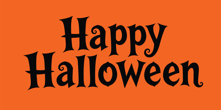 Happy halloween background vector illustration featuring bold dark typography on a vibrant orange rectangular backdrop for seasonal holiday greeting card designs