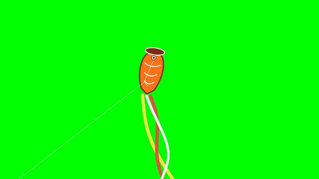 Animated Cartoon Kite Flying Against a Bright Green Screen Background.