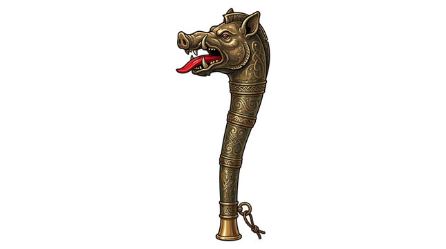Ancient Celtic Carnyx war trumpet shaped like a boar head
