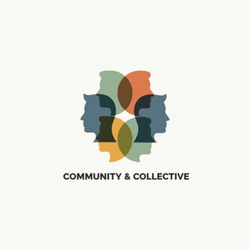 Community and Collective brand logo showing colorful overlapping silhouettes of human profiles in a circular arrangement.