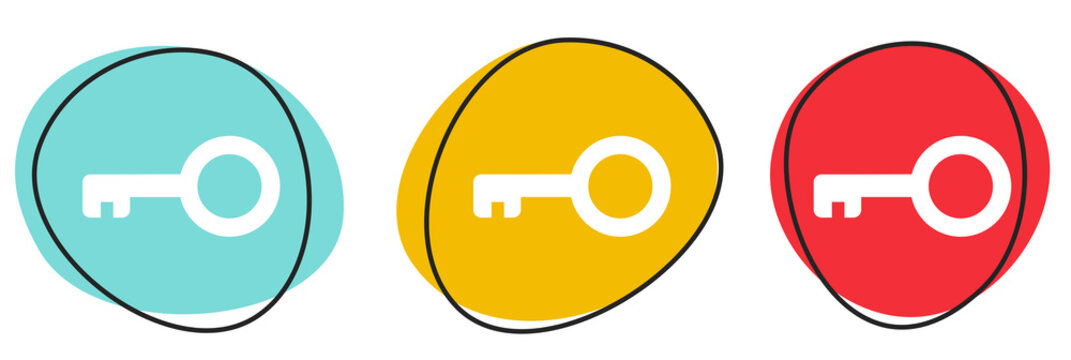 Button Banner Set mit 3 bunten Buttons: Schl&uuml;ssel oder Schloss