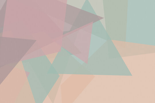 Pastel geometric polygon shapes in soft pink and mint create a modern abstract background with calm, airy colors and ample copy space for design use.