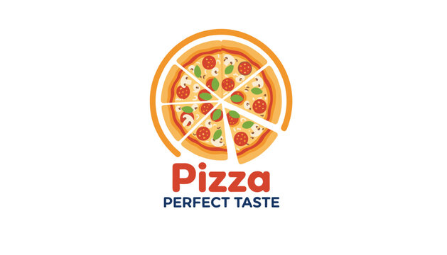 Pizza perfect taste restaurant logo design with a circular pizza sliced into pieces on a clean white background.