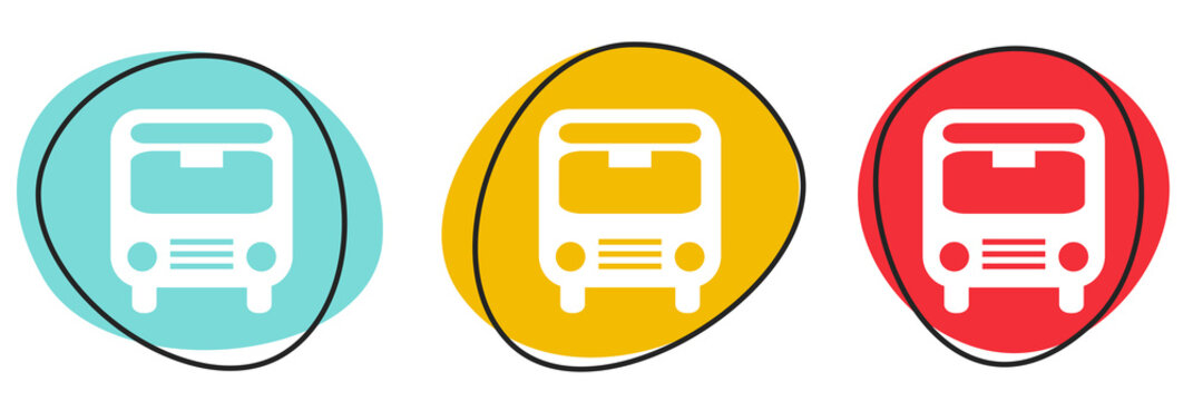Button Banner Set mit 3 bunten Buttons: Bus oder Haltestelle