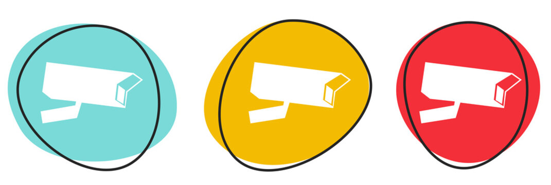 Button Banner Set mit 3 bunten Buttons: Kamera oder Video&uuml;berwachung