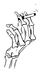 Naklejka premium Skeleton hand holding a lit cigarette a stark illustration of mortality and addiction perfect for conceptual design and editorial use